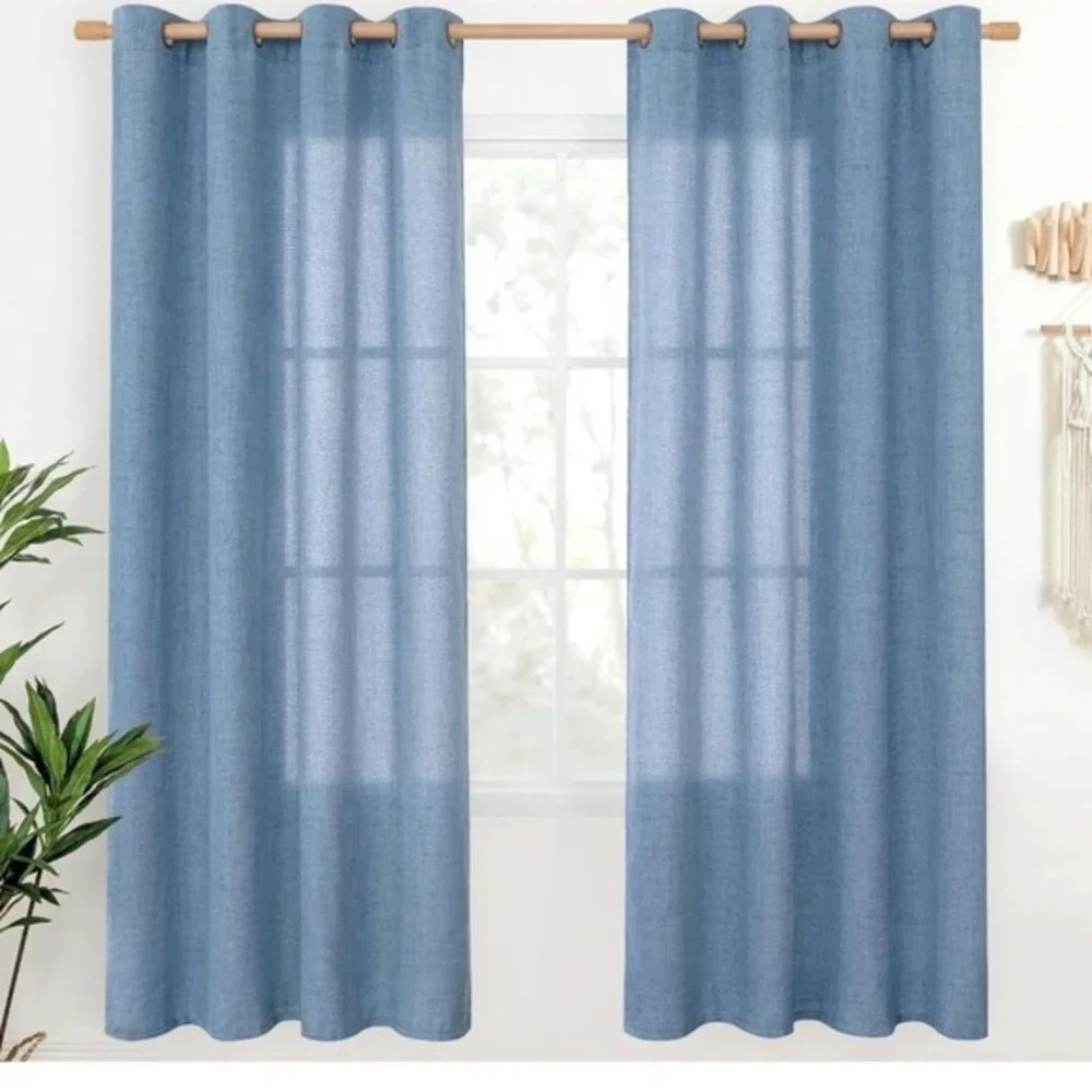 YoungsTek Linen Blue Grommet Curtain Panels 2 - 52 x 72‎